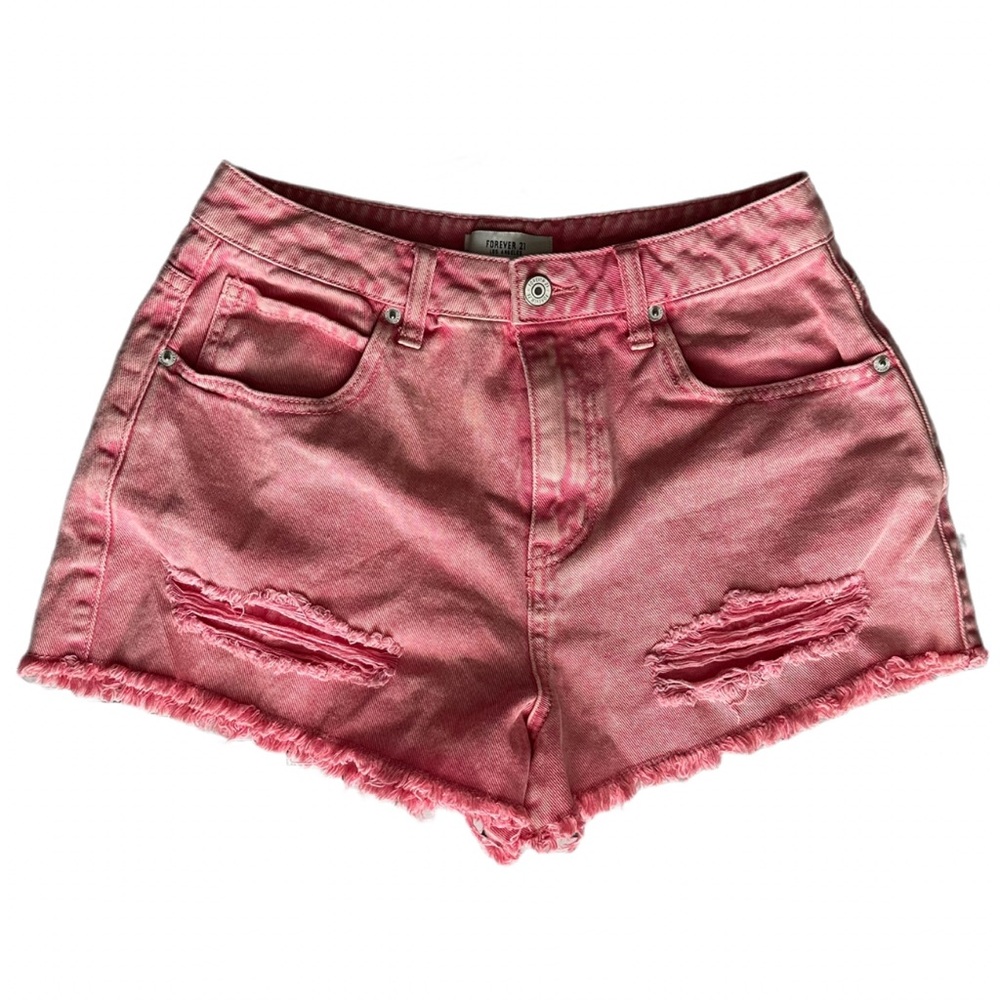 Women’s FOREVER 21 Distressed Pink Denim Shorts Size 28